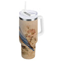 40 oz Insulated Stainless Steel Tumbler Double Wall Stainless Steel Tumbler with 2-Way Drinking Bluebird and Ancient Flowers