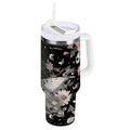 40 oz Insulated Stainless Steel Tumbler Double Wall Stainless Steel Tumbler with 2-Way Drinking Butterfly Surrounded by Flowers