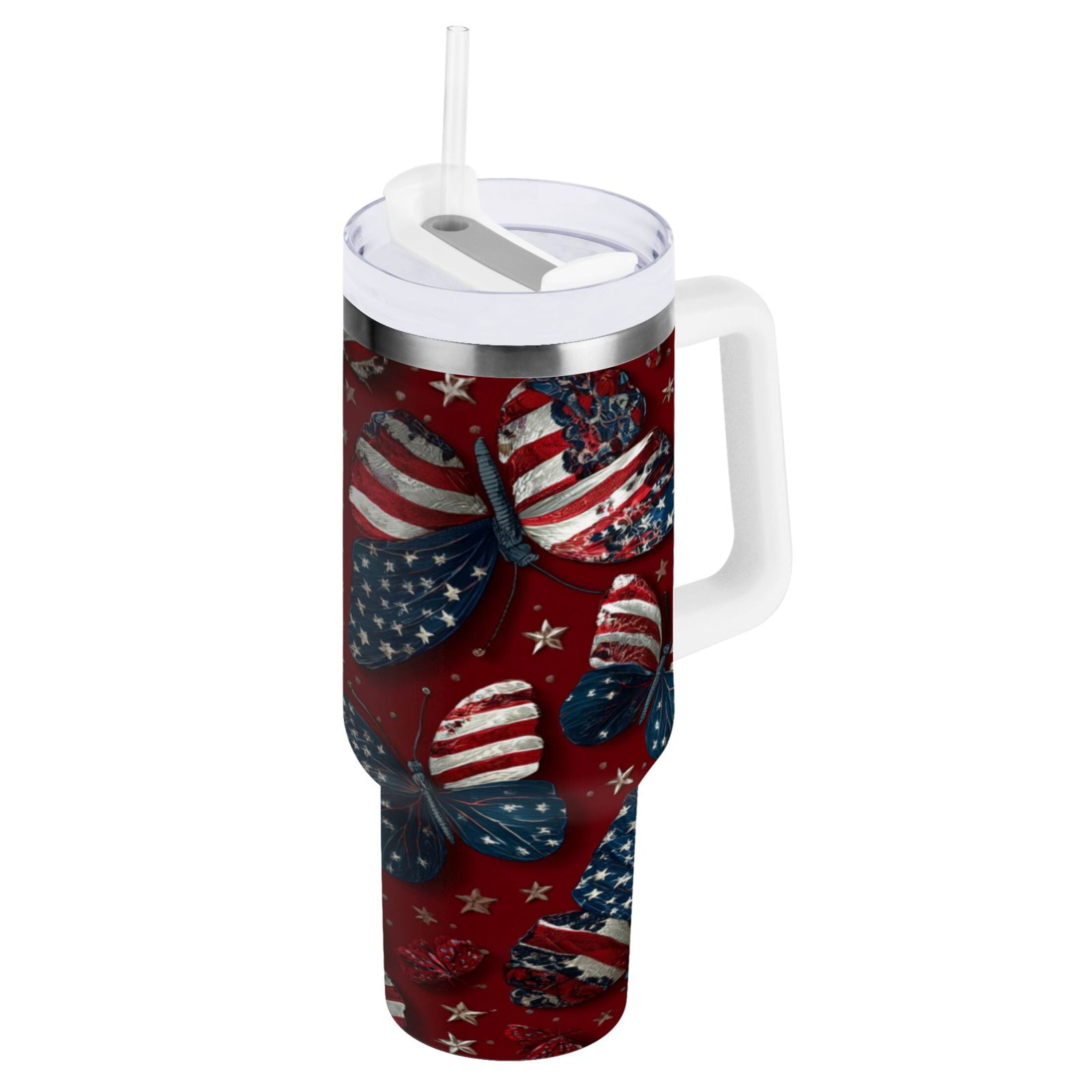 40 oz Insulated Stainless Steel Tumbler Double Wall Stainless Steel Tumbler with 2-Way Drinking Butterfly with National Flag
