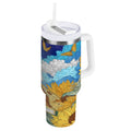 40 oz Insulated Stainless Steel Tumbler Double Wall Stainless Steel Tumbler with 2-Way Drinking Cat Lies in The Sunflowers