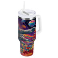 40 oz Insulated Stainless Steel Tumbler Double Wall Stainless Steel Tumbler with 2-Way Drinking Colorful Flowers and Planets