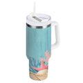 40 oz Insulated Stainless Steel Tumbler Double Wall Stainless Steel Tumbler with 2-Way Drinking Colorful Starfish and Seashells