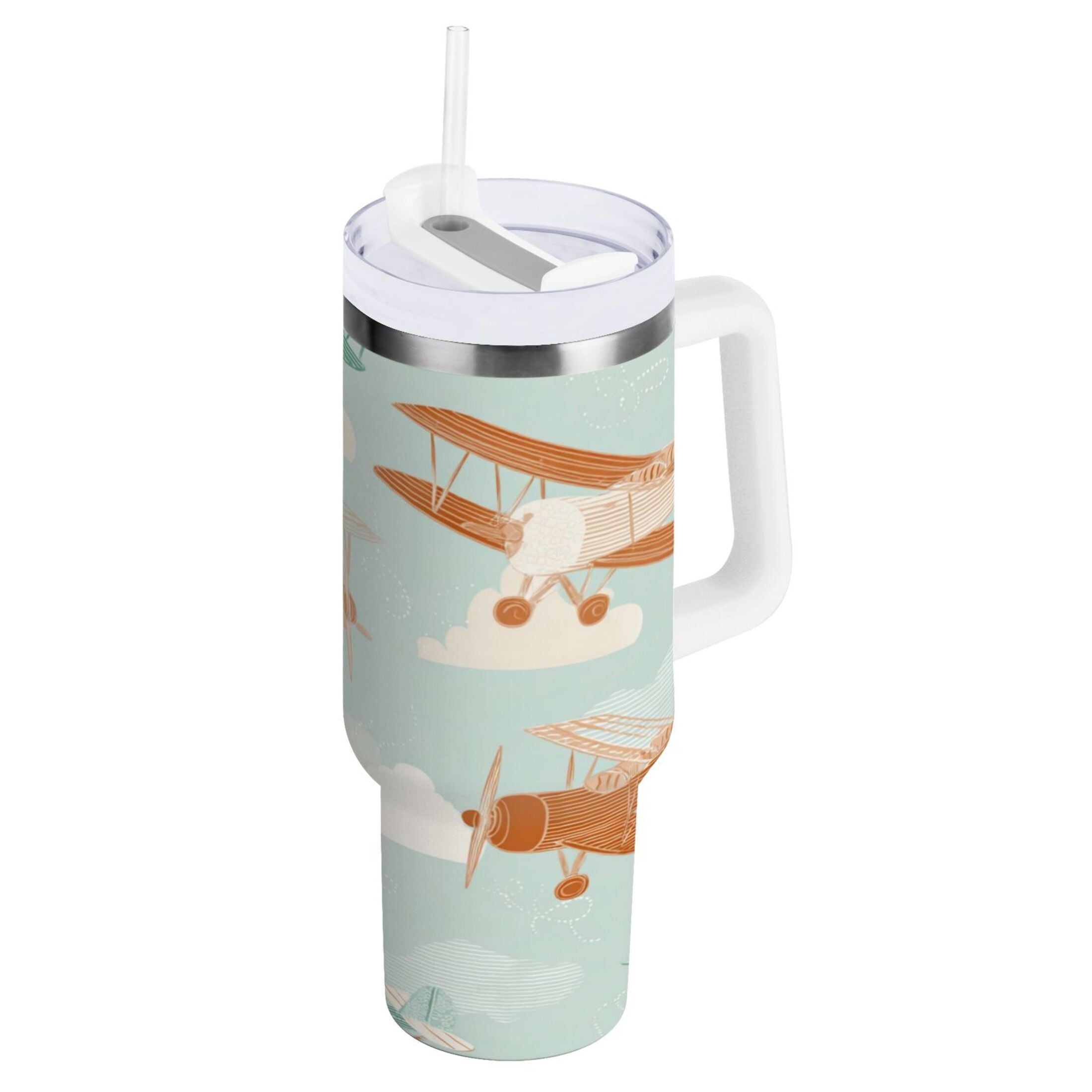 40 oz Insulated Stainless Steel Tumbler Double Wall Stainless Steel Tumbler with 2-Way Drinking Cute Airplanes