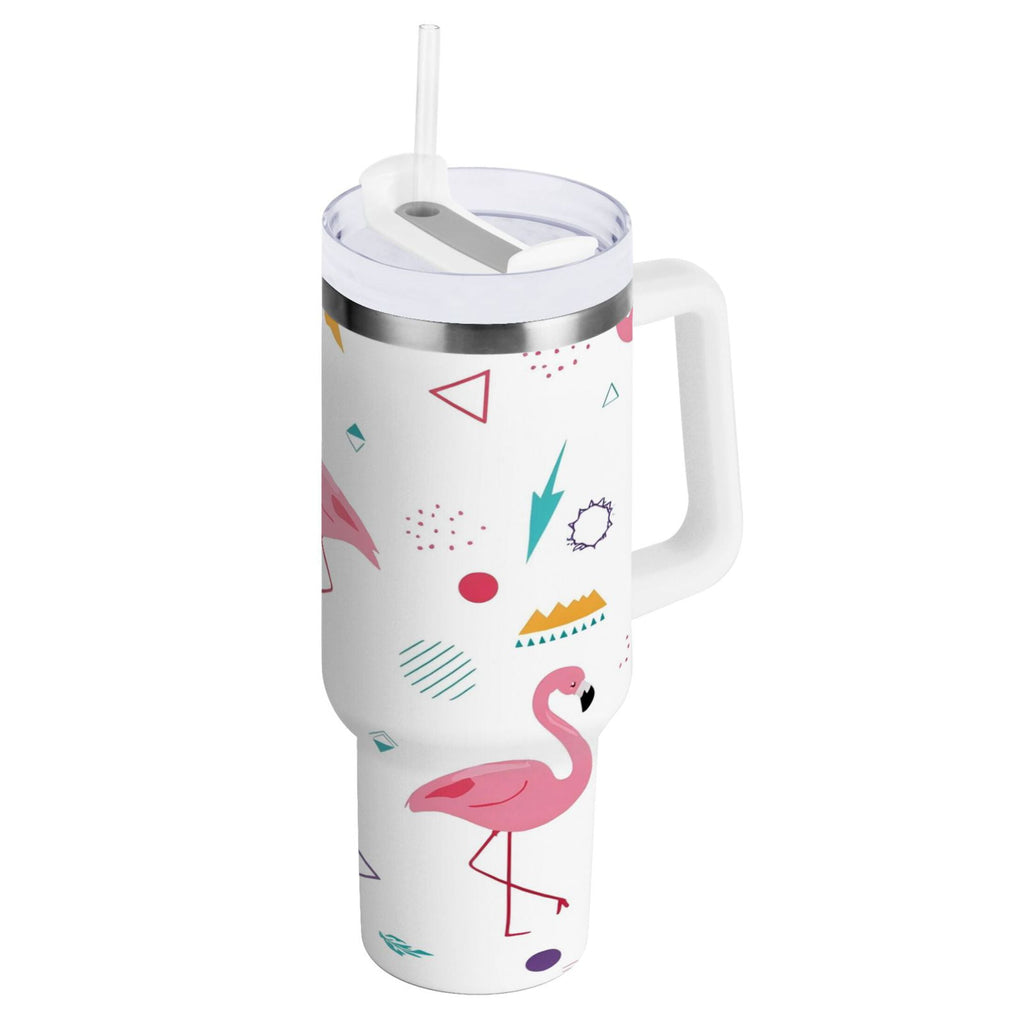 40 oz Insulated Stainless Steel Tumbler Double Wall Stainless Steel Tumbler with 2-Way Drinking Cute Flamingo Pattern