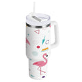 40 oz Insulated Stainless Steel Tumbler Double Wall Stainless Steel Tumbler with 2-Way Drinking Cute Flamingo Pattern