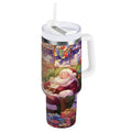 40 oz Insulated Stainless Steel Tumbler Double Wall Stainless Steel Tumbler with 2-Way Drinking Festive Christmas Scene
