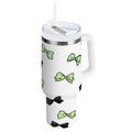 40 oz Insulated Stainless Steel Tumbler Double Wall Stainless Steel Tumbler with 2-Way Drinking Green and Black Bows