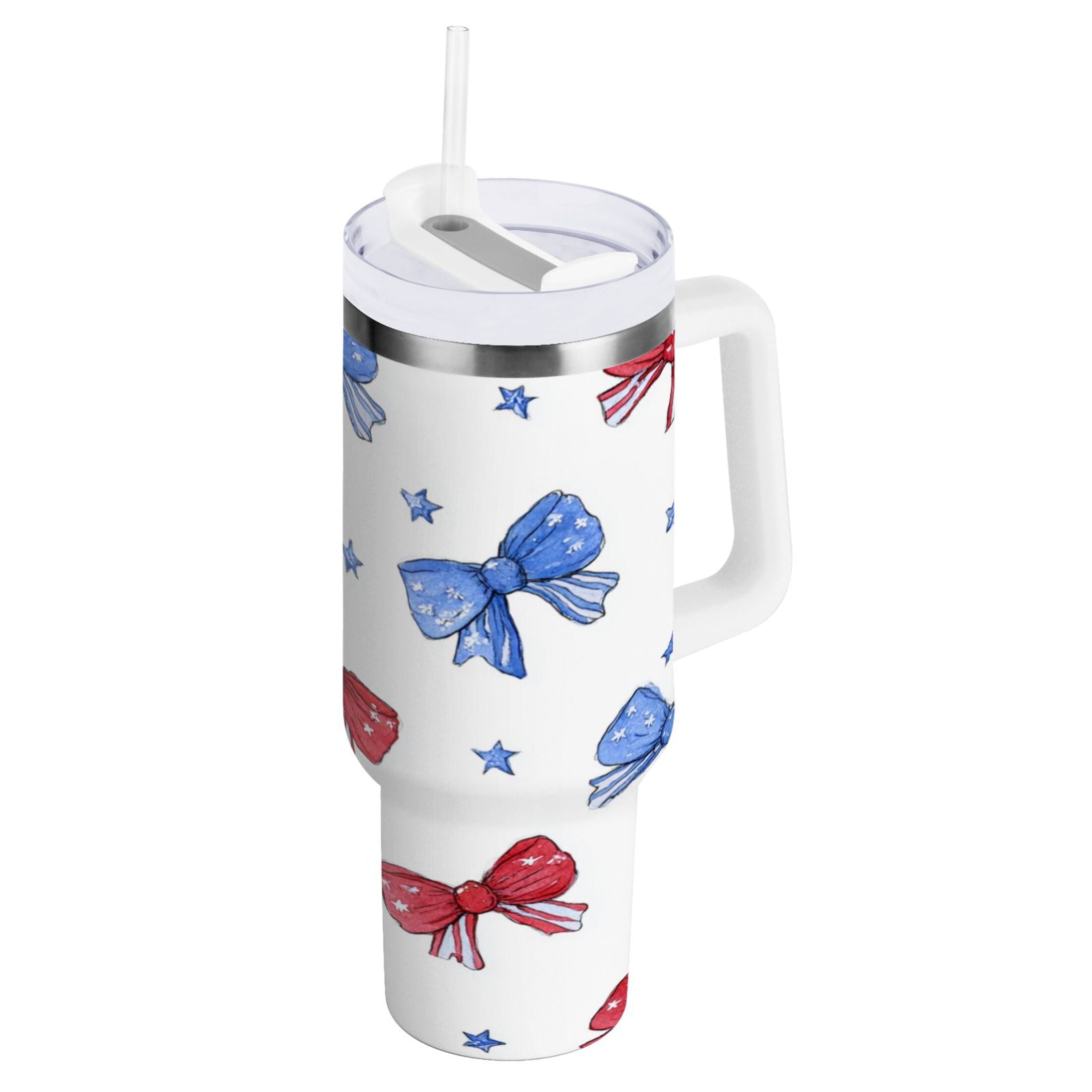 40 oz Insulated Stainless Steel Tumbler Double Wall Stainless Steel Tumbler with 2-Way Drinking Hand-drawn Bows