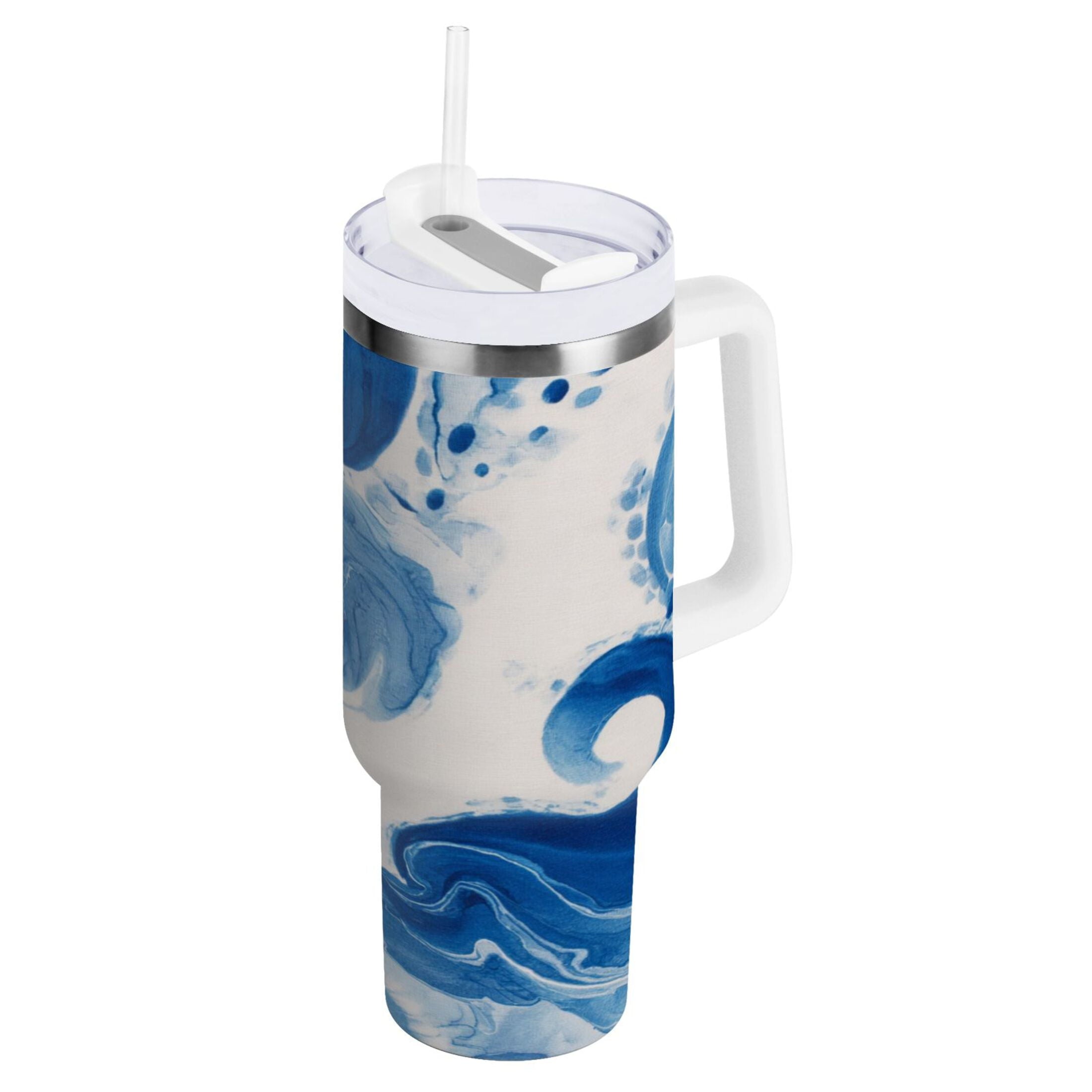 40 oz Insulated Stainless Steel Tumbler Double Wall Stainless Steel Tumbler with 2-Way Drinking Indigo Blue Tie-dye Pattern