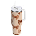 40 oz Insulated Stainless Steel Tumbler Double Wall Stainless Steel Tumbler with 2-Way Drinking Leopard Print Bow
