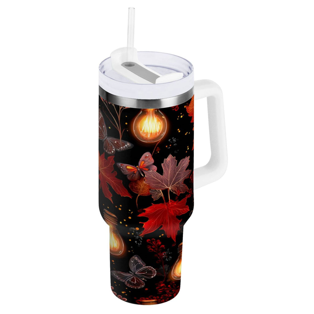 40 oz Insulated Stainless Steel Tumbler Double Wall Stainless Steel Tumbler with 2-Way Drinking Light Bulbs and Maple Leaves