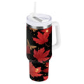 40 oz Insulated Stainless Steel Tumbler Double Wall Stainless Steel Tumbler with 2-Way Drinking Maple Leaves and Fireflies
