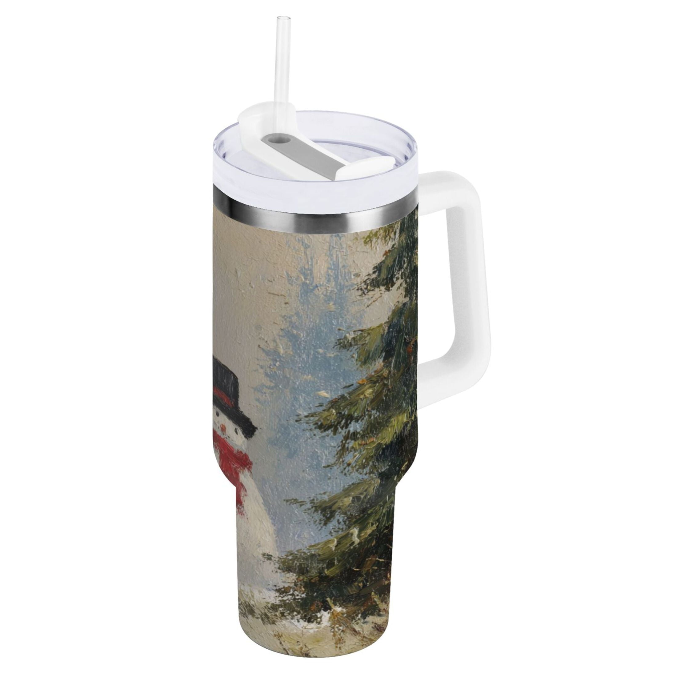 40 oz Insulated Stainless Steel Tumbler Double Wall Stainless Steel Tumbler with 2-Way Drinking Moody Snowman Couple