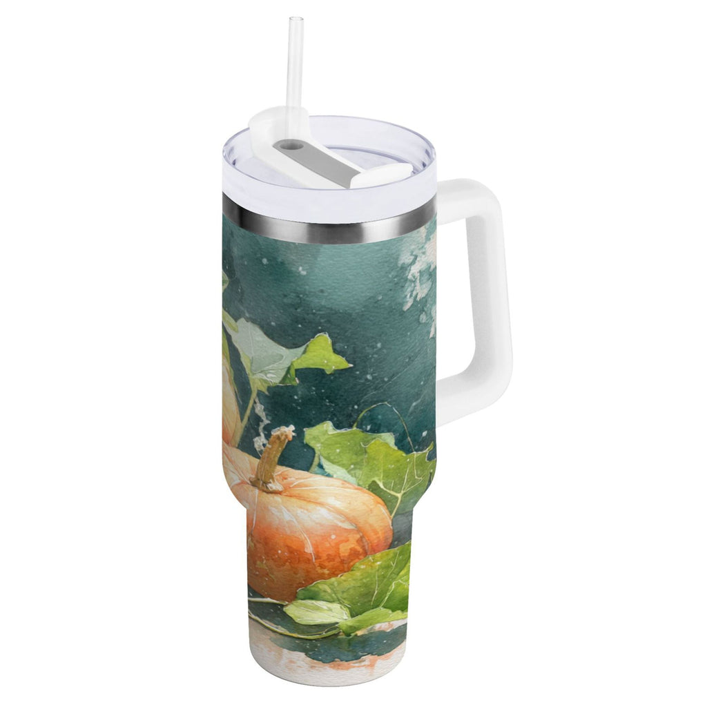 40 oz Insulated Stainless Steel Tumbler Double Wall Stainless Steel Tumbler with 2-Way Drinking Orange and White Pumpkins