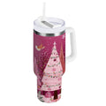 40 oz Insulated Stainless Steel Tumbler Double Wall Stainless Steel Tumbler with 2-Way Drinking Pink Christmas Forest