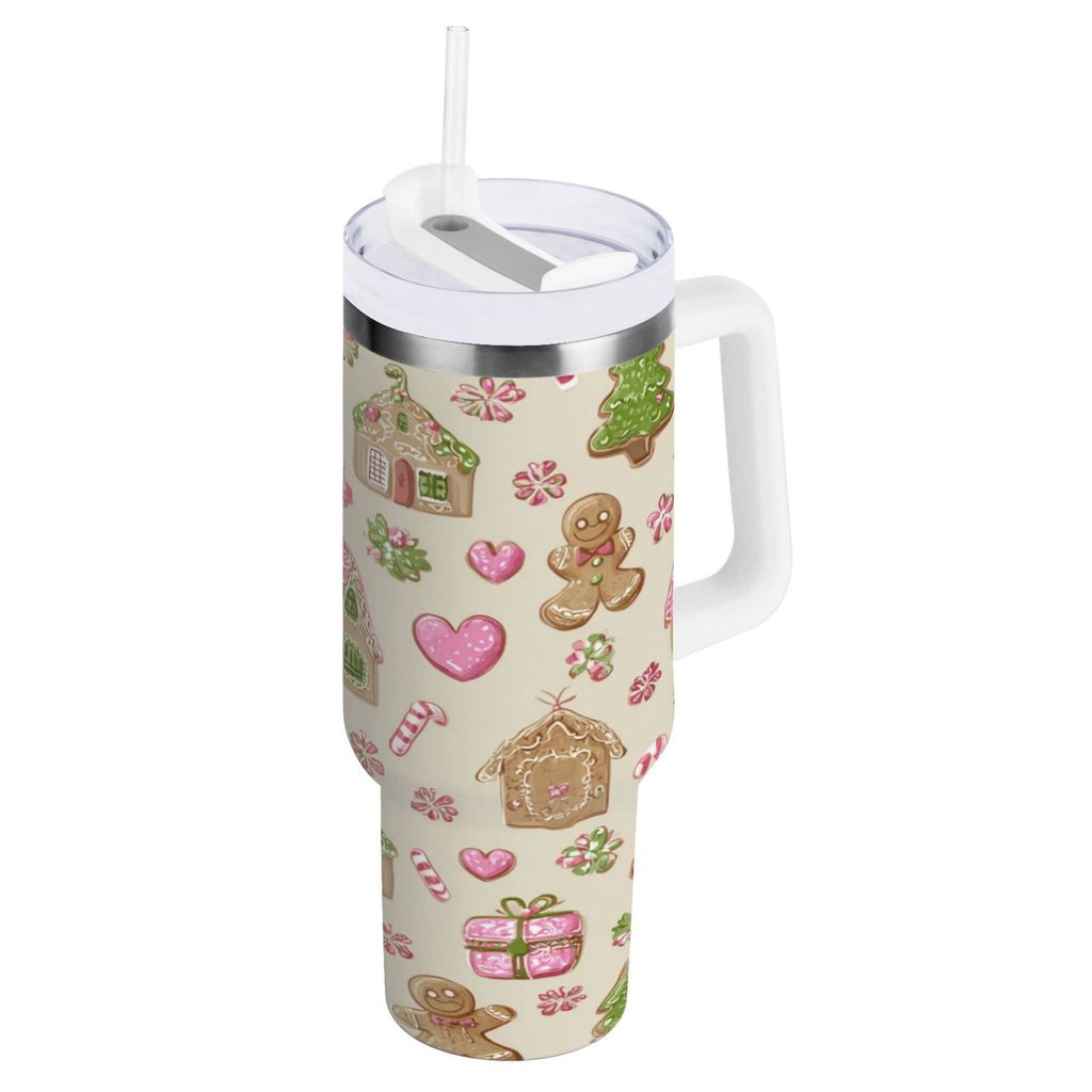 40 oz Insulated Stainless Steel Tumbler Double Wall Stainless Steel Tumbler with 2-Way Drinking Pink Cute Christmas Pattern