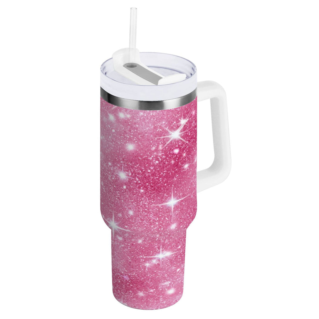 40 oz Insulated Stainless Steel Tumbler Double Wall Stainless Steel Tumbler with 2-Way Drinking Pink Glitter Background