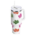 40 oz Insulated Stainless Steel Tumbler Double Wall Stainless Steel Tumbler with 2-Way Drinking Pink Maple Leaf