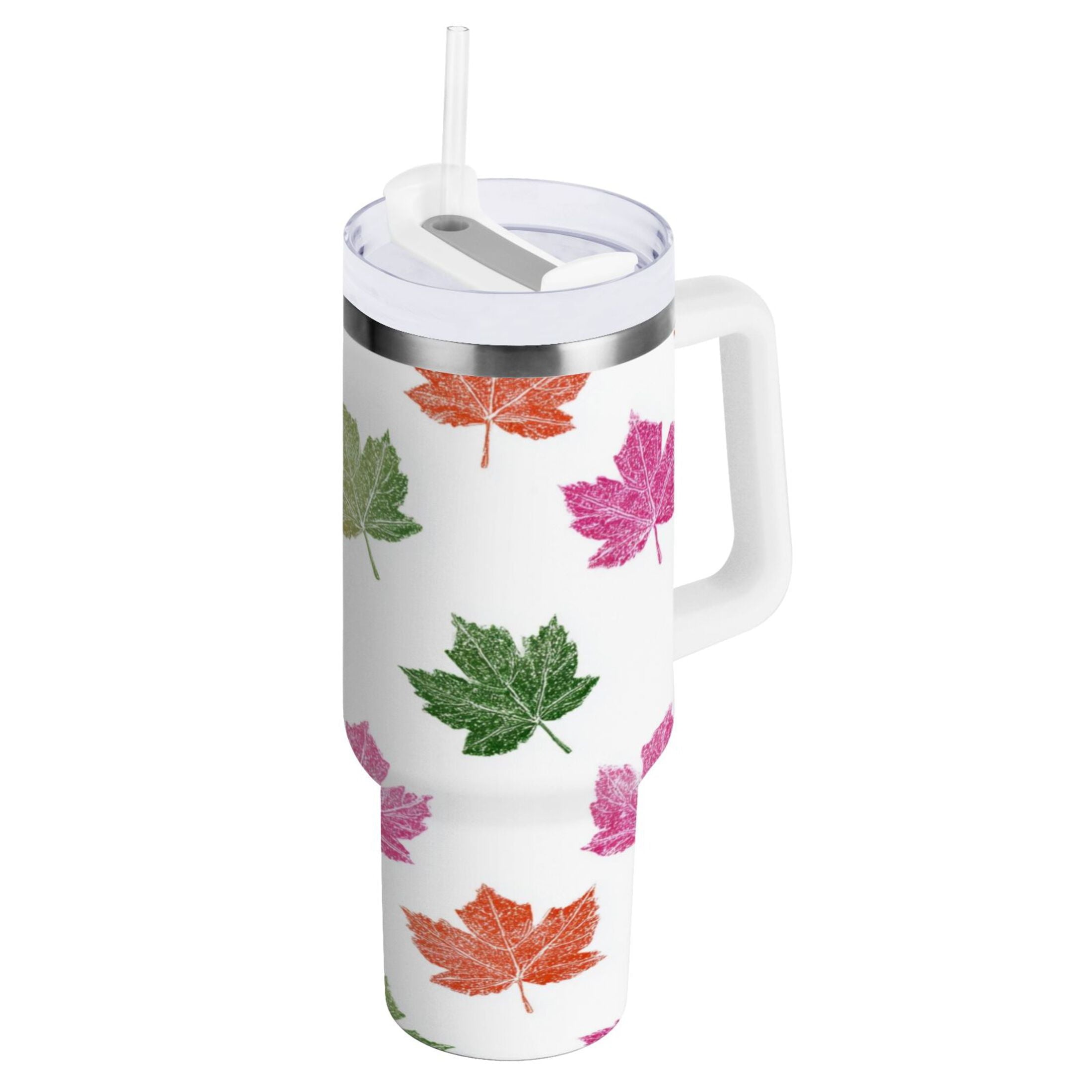 40 oz Insulated Stainless Steel Tumbler Double Wall Stainless Steel Tumbler with 2-Way Drinking Pink Maple Leaf