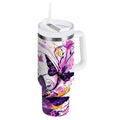 40 oz Insulated Stainless Steel Tumbler Double Wall Stainless Steel Tumbler with 2-Way Drinking Purple Butterfly