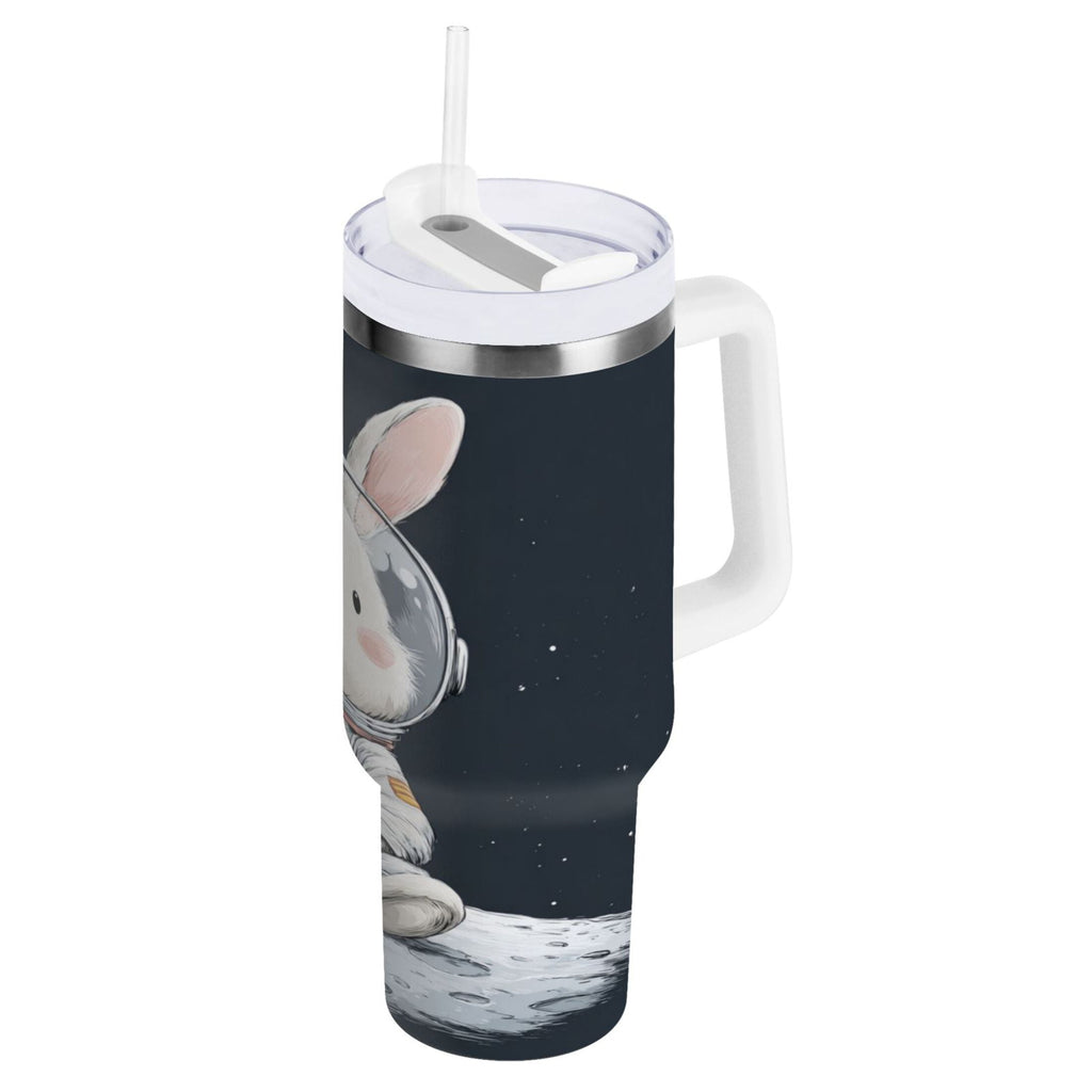 40 oz Insulated Stainless Steel Tumbler Double Wall Stainless Steel Tumbler with 2-Way Drinking Rabbit in A Space