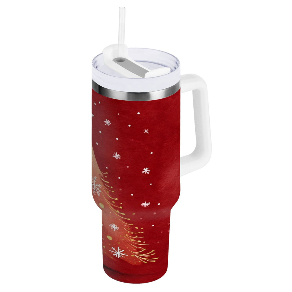 40 oz Insulated Stainless Steel Tumbler Double Wall Stainless Steel Tumbler with 2-Way Drinking Red Christmas Tree
