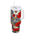 40 oz Insulated Stainless Steel Tumbler Double Wall Stainless Steel Tumbler with 2-Way Drinking Red Flowers and Daisies
