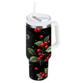 40 oz Insulated Stainless Steel Tumbler Double Wall Stainless Steel Tumbler with 2-Way Drinking Red Holly Berries Pattern