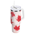 40 oz Insulated Stainless Steel Tumbler Double Wall Stainless Steel Tumbler with 2-Way Drinking Red Maple Leaves Pattern