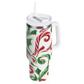 40 oz Insulated Stainless Steel Tumbler Double Wall Stainless Steel Tumbler with 2-Way Drinking Red and Green Candy-cane