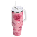 40 oz Insulated Stainless Steel Tumbler Double Wall Stainless Steel Tumbler with 2-Way Drinking Roses and Bows Pattern