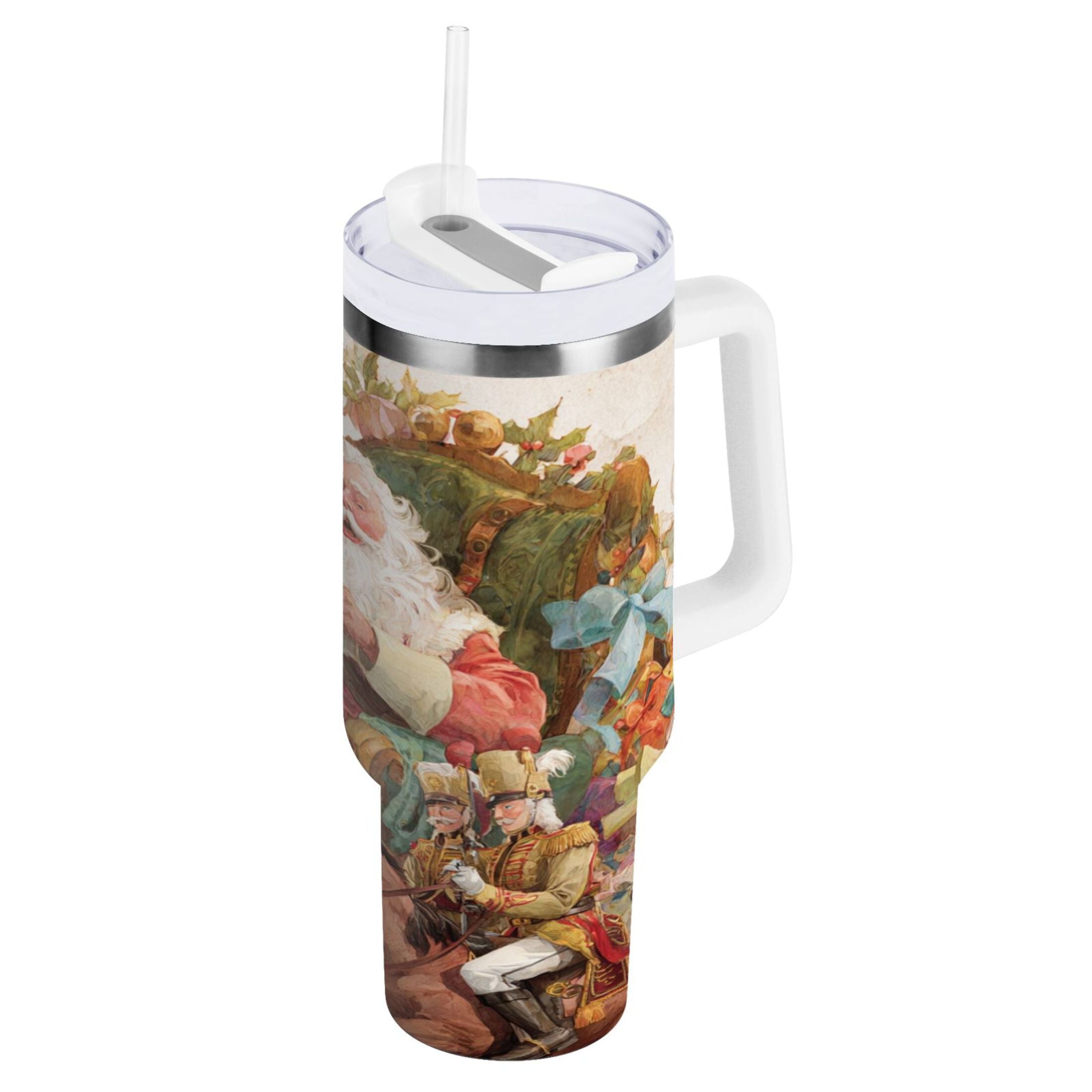 30 oz Insulated Stainless Steel Tumbler Double Wall Stainless Steel Tumbler with 2-Way Drinking Santa Claus Sitting in Chair