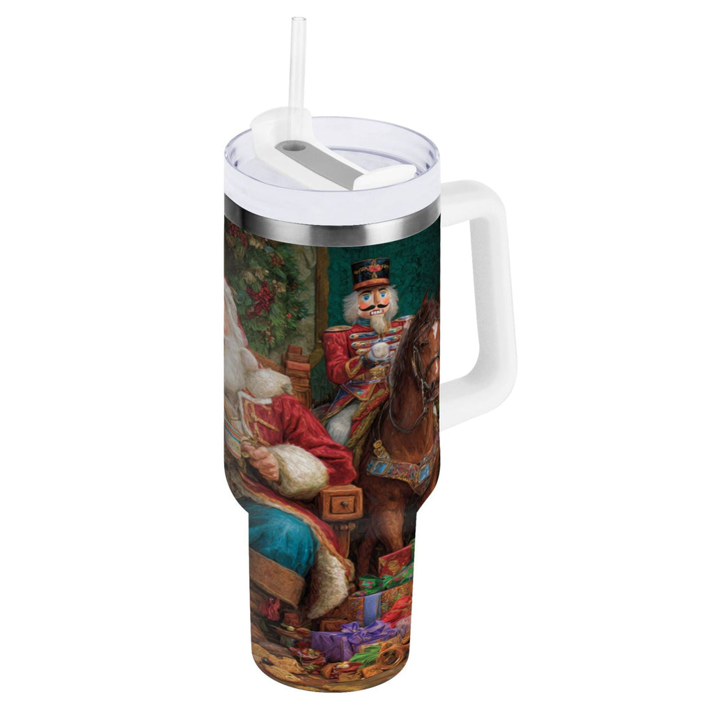 40 oz Insulated Stainless Steel Tumbler Double Wall Stainless Steel Tumbler with 2-Way Drinking Santa Eating Cookies