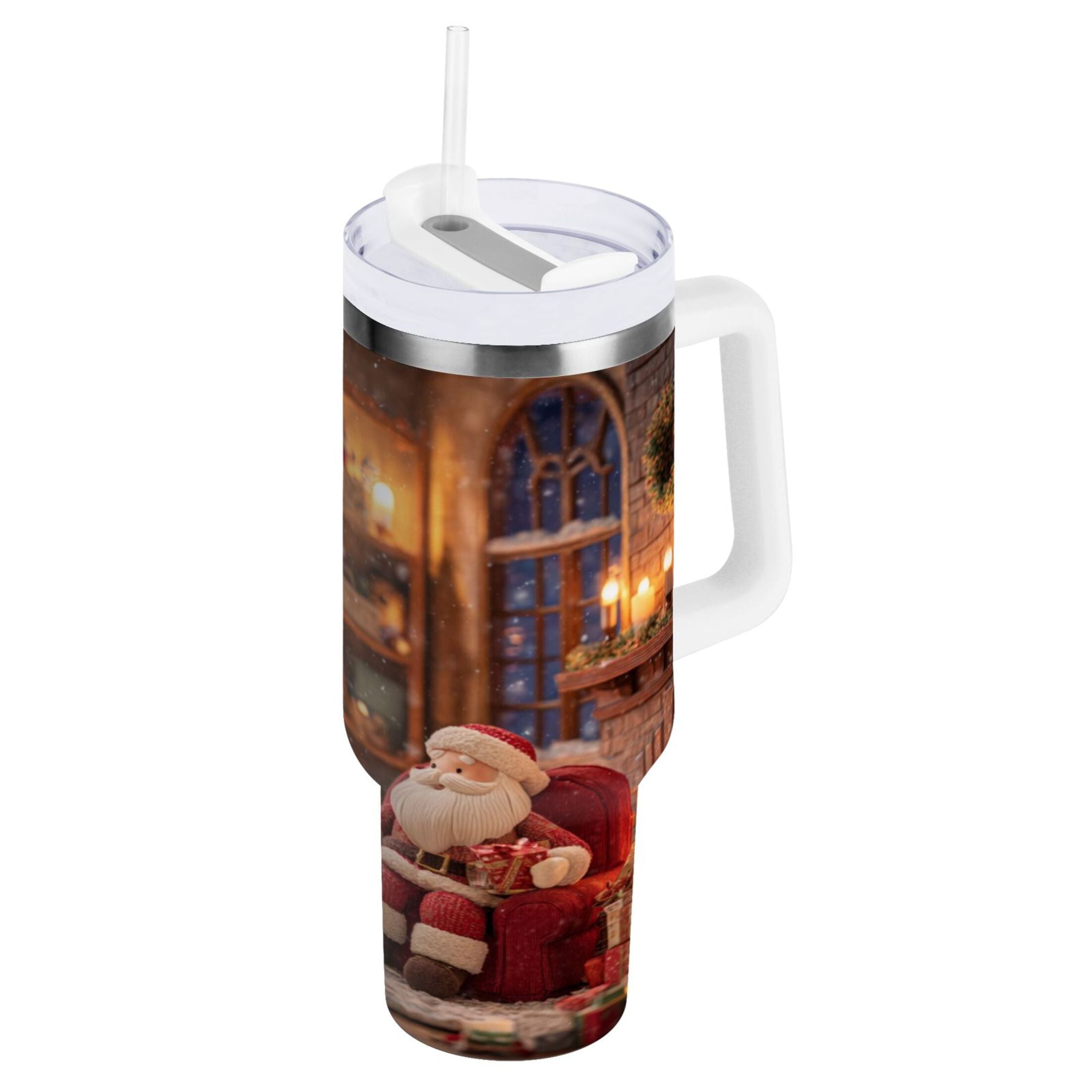 40 oz Insulated Stainless Steel Tumbler Double Wall Stainless Steel Tumbler with 2-Way Drinking Sitting Santa Claus