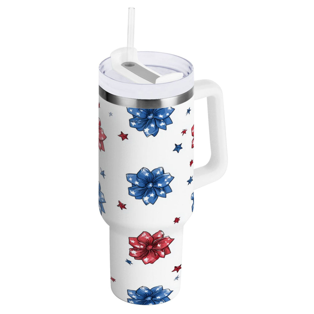40 oz Insulated Stainless Steel Tumbler Double Wall Stainless Steel Tumbler with 2-Way Drinking Stars and Stripes Puttern Flower