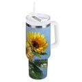 40 oz Insulated Stainless Steel Tumbler Double Wall Stainless Steel Tumbler with 2-Way Drinking Sunflowers Painting