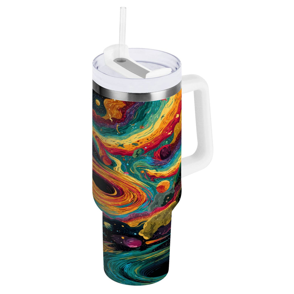 40 oz Insulated Stainless Steel Tumbler Double Wall Stainless Steel Tumbler with 2-Way Drinking Swirling Galaxy