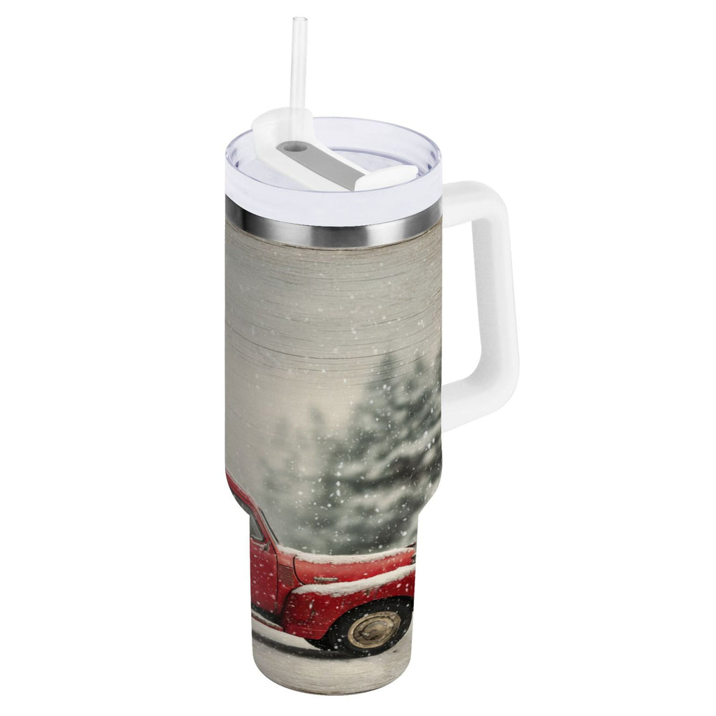 40 oz Insulated Stainless Steel Tumbler Double Wall Stainless Steel Tumbler with 2-Way Drinking Vintage Red Truck