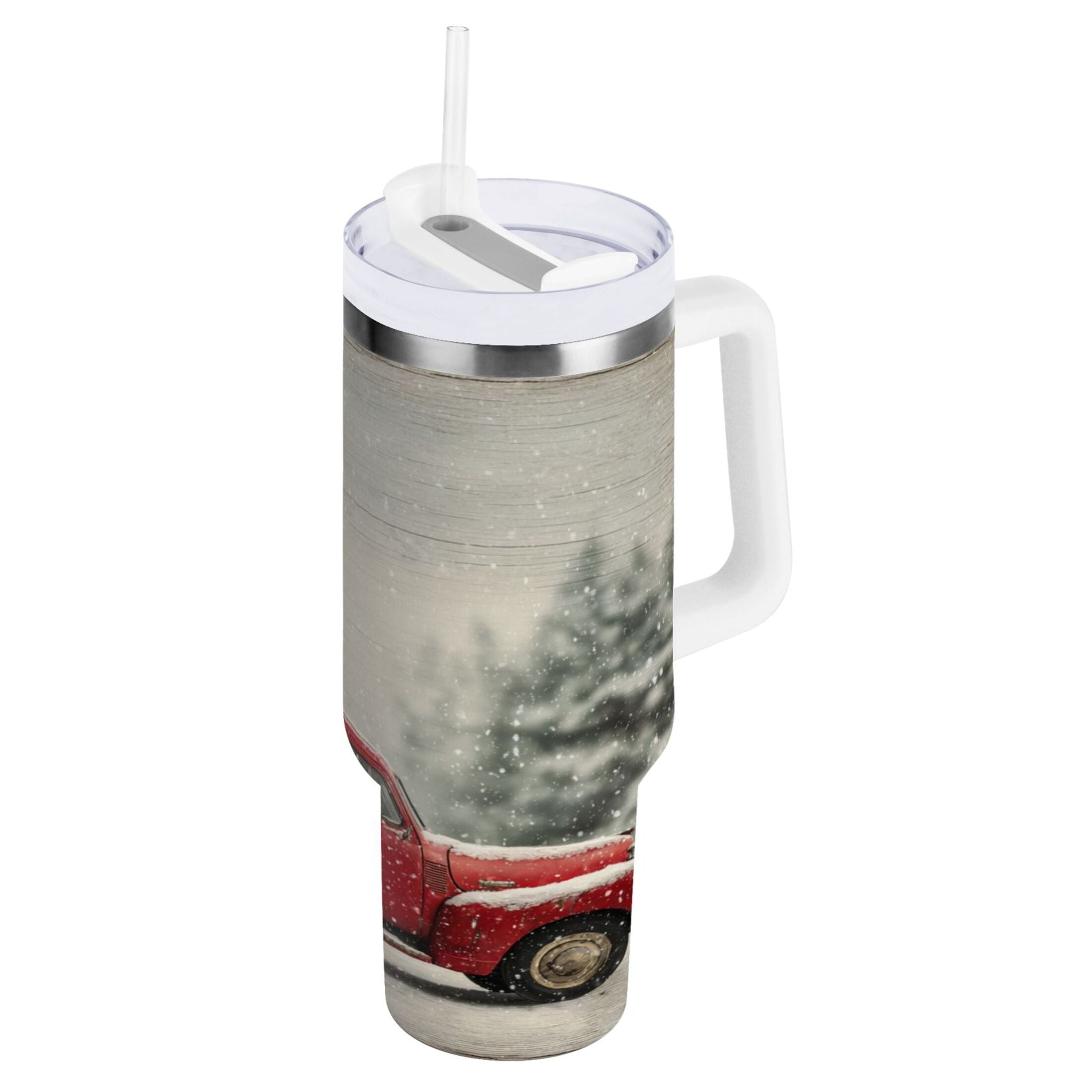 40 oz Insulated Stainless Steel Tumbler Double Wall Stainless Steel Tumbler with 2-Way Drinking Vintage Red Truck