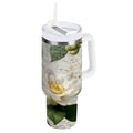 40 oz Insulated Stainless Steel Tumbler Double Wall Stainless Steel Tumbler with 2-Way Drinking Vintage White Camellias