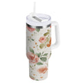40 oz Insulated Stainless Steel Tumbler Double Wall Stainless Steel Tumbler with 2-Way Drinking Watercolor Rose Floral Pattern