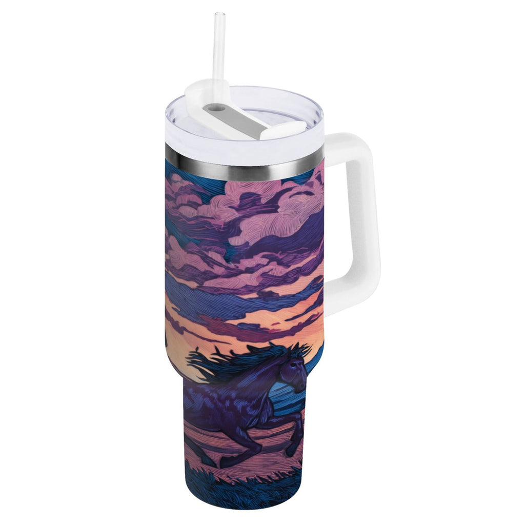 40 oz Insulated Stainless Steel Tumbler Double Wall Stainless Steel Tumbler with 2-Way Drinking Wild Horses Running
