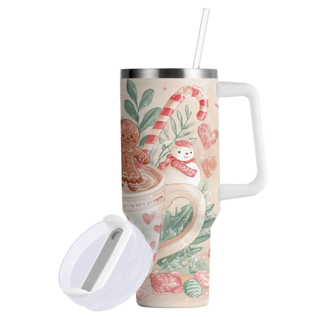 30 oz Insulated Stainless Steel Tumbler Double Wall Stainless Steel Tumbler with 2-Way Drinking Cute Christmas Design
