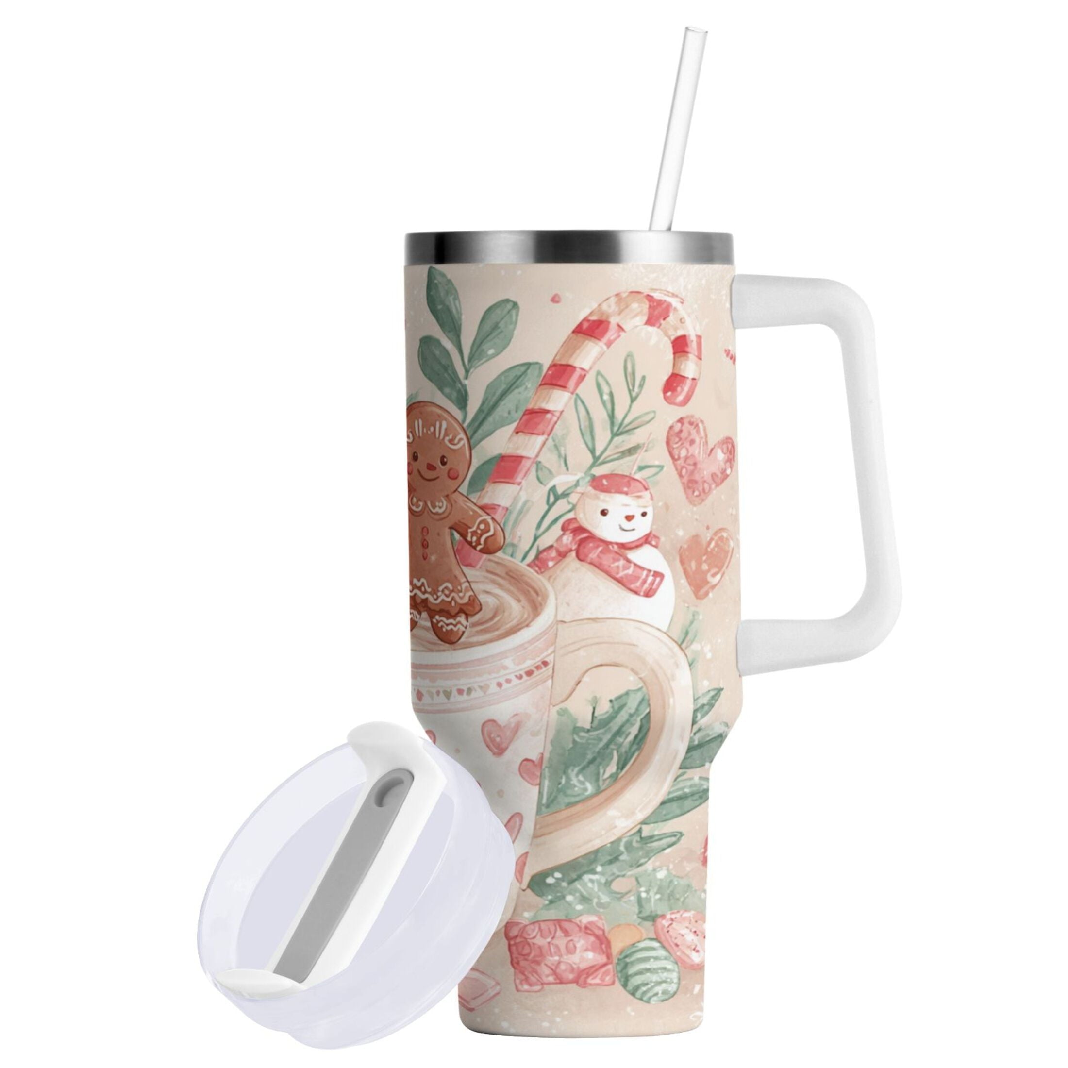 30 oz Insulated Stainless Steel Tumbler Double Wall Stainless Steel Tumbler with 2-Way Drinking Cute Christmas Design