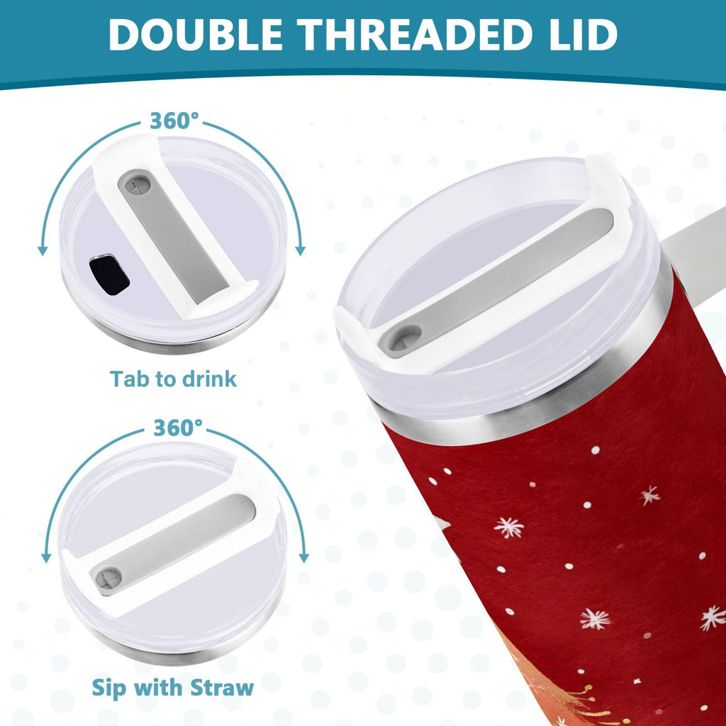 40 oz Insulated Stainless Steel Tumbler Double Wall Stainless Steel Tumbler with 2-Way Drinking Red Christmas Tree