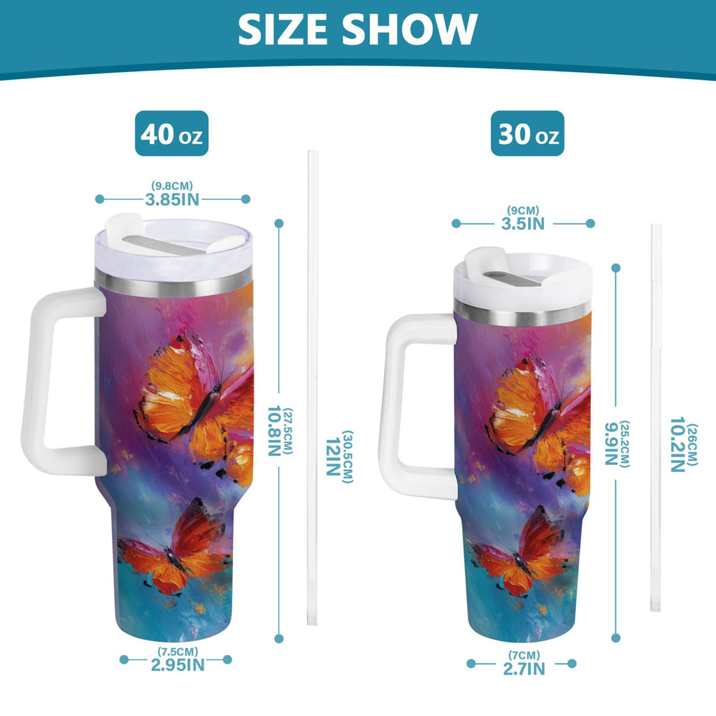 30 oz Insulated Stainless Steel Tumbler Double Wall Stainless Steel Tumbler with 2-Way Drinking Red and Orange Butterflies