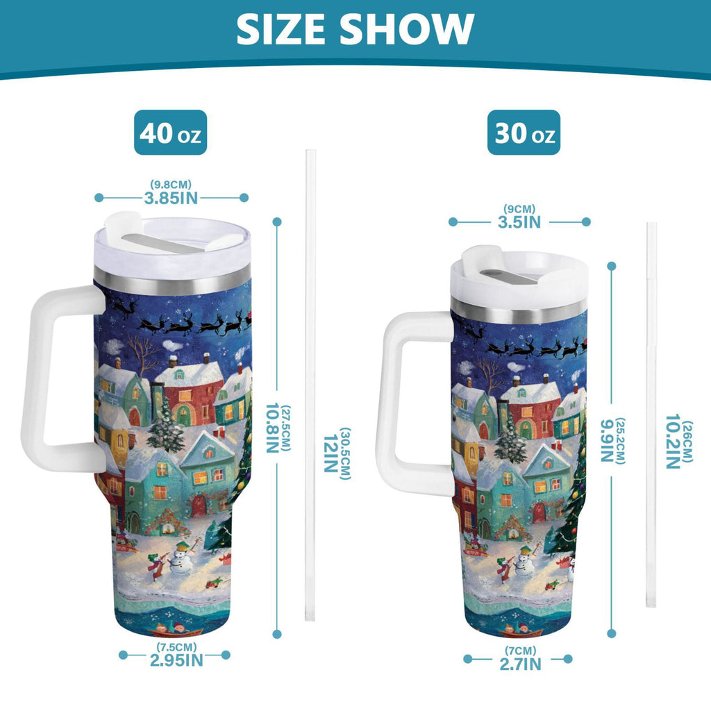 30 oz Insulated Stainless Steel Tumbler Double Wall Stainless Steel Tumbler with 2-Way Drinking Charming Christmas Scene