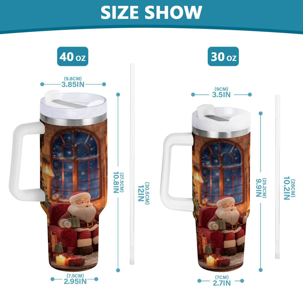40 oz Insulated Stainless Steel Tumbler Double Wall Stainless Steel Tumbler with 2-Way Drinking Sitting Santa Claus