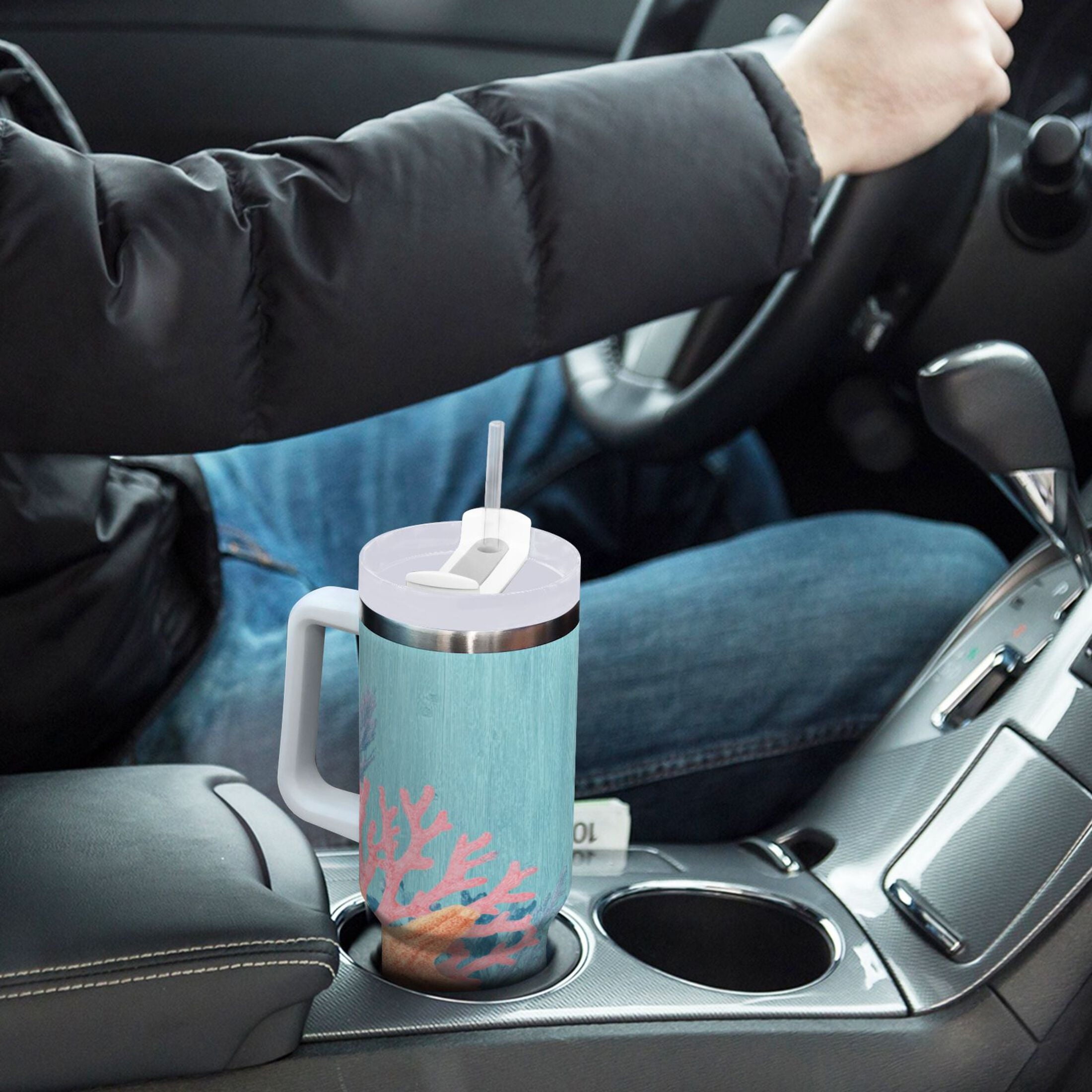 40 oz Insulated Stainless Steel Tumbler Double Wall Stainless Steel Tumbler with 2-Way Drinking Colorful Starfish and Seashells