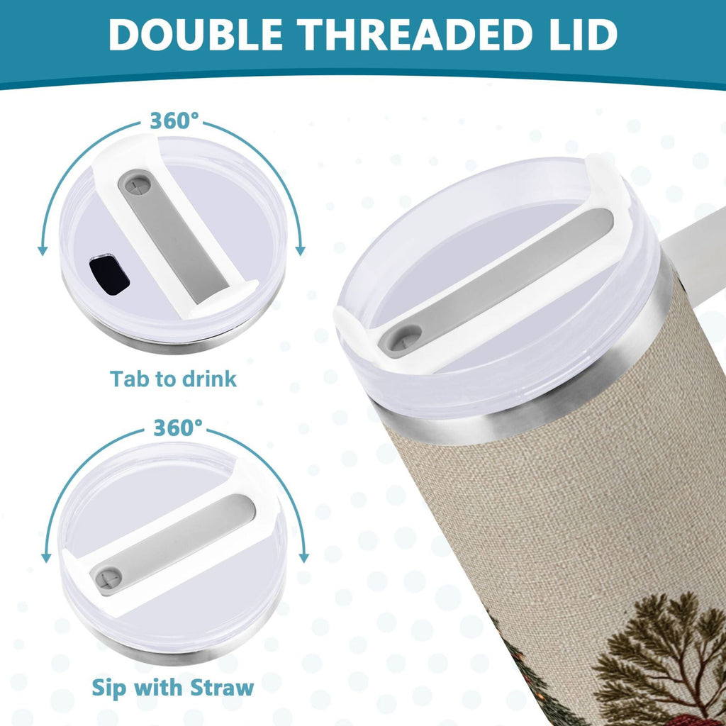 30 oz Insulated Stainless Steel Tumbler Double Wall Stainless Steel Tumbler with 2-Way Drinking Snowmen and Deer in The Forest